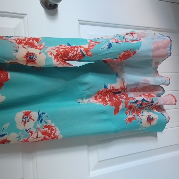 Gorgeous Rose Burg dress- aqua red/orange and blue. - Picture 4 of 8